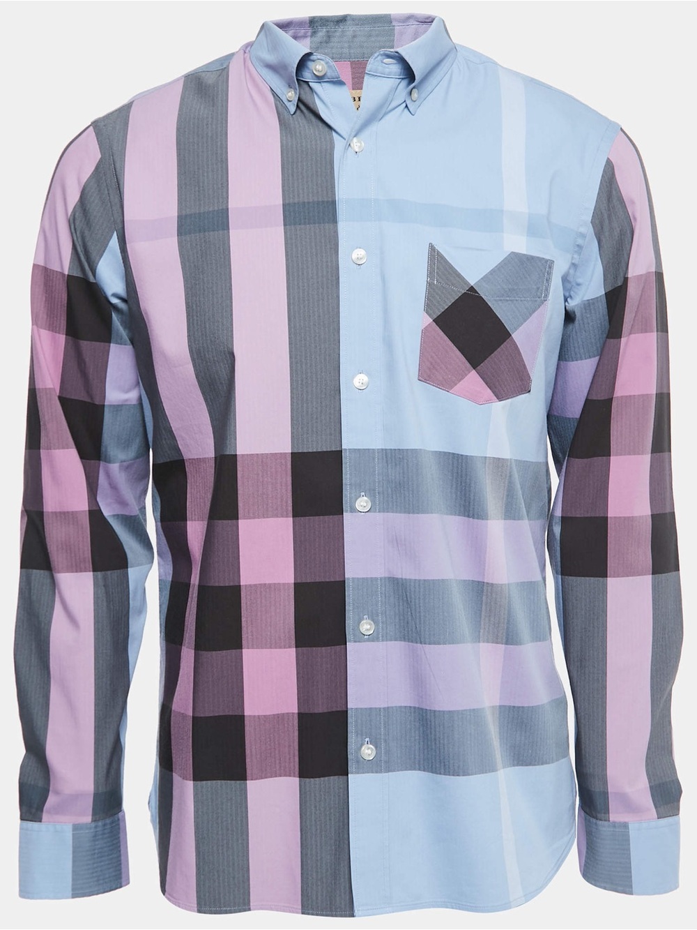 Burberry London Plaid Button-Down Shirt in Light Blue and Lavender